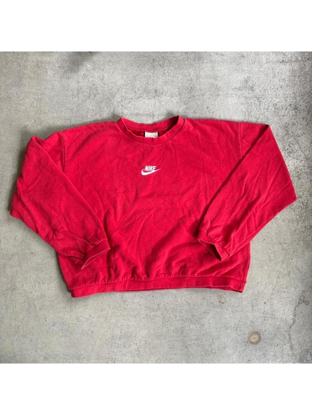 Vintage Y2K Nike Center Check Red Cropped Crewneck Sweatshirt
